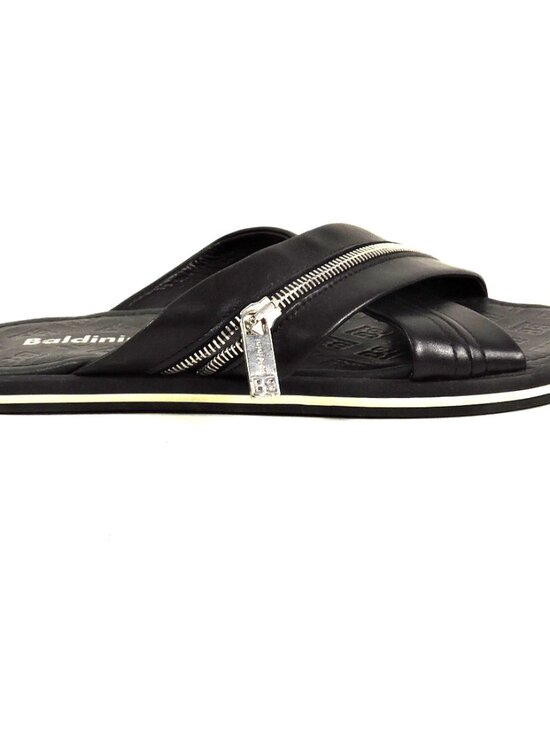 BALDININI ?? MEN\'S BLACK SOFT LEATHER COMFORT FLAT SUMMER SANDALS